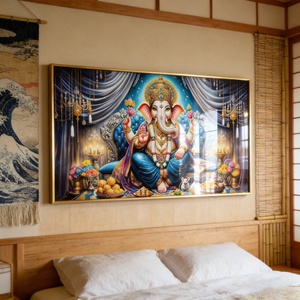 Pintura Decorativa de Pared de Lujo al por Mayor, Impresión HD, Nueva Pintura Islámica de Elefantes para Sala de Estar, Pintura de Porcelana de Cristal con LED - Product Image 5