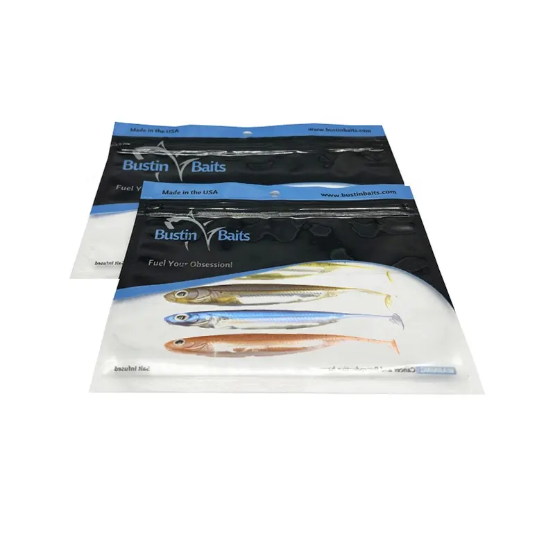 Custom 3 Side Seal Fish Bait Bag Soft Plastic Fishing Lure Baits Packaging Bag With Clear Window