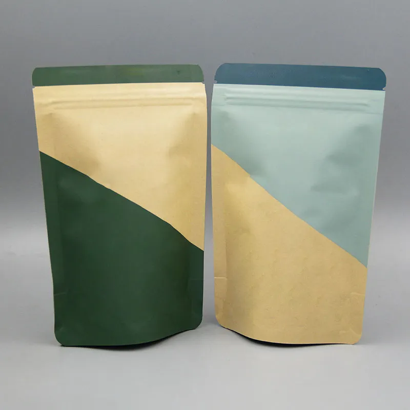 Custom printed ziplock stand up pouch biodegradable food kraft paper bag with window