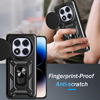 Housse de téléphone pour appareil photo 2 en 1 antichoc PC + TPU Rotation Ring Kickstand Slide Camera Phone Cover pour Redmi Note 14 / 14Pro Plus Back Cover