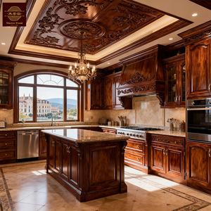 Muebles <span class=keywords><strong>de</strong></span> <span class=keywords><strong>Cocina</strong></span> <span class=keywords><strong>de</strong></span> Madera Maciza <span class=keywords><strong>de</strong></span> Nogal Oscuro <span class=keywords><strong>de</strong></span> Lujo, Estilo Europeo Tradicional con Tallado Ornamentado, Hechos a Medida, Precio <span class=keywords><strong>de</strong></span> Fábrica - Product Image 1