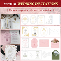Cartes d'invitation de mariage personnalisées roses avec enveloppes, ruban élégant et monogramme en relief, cartes RSVP personnalisées incluses