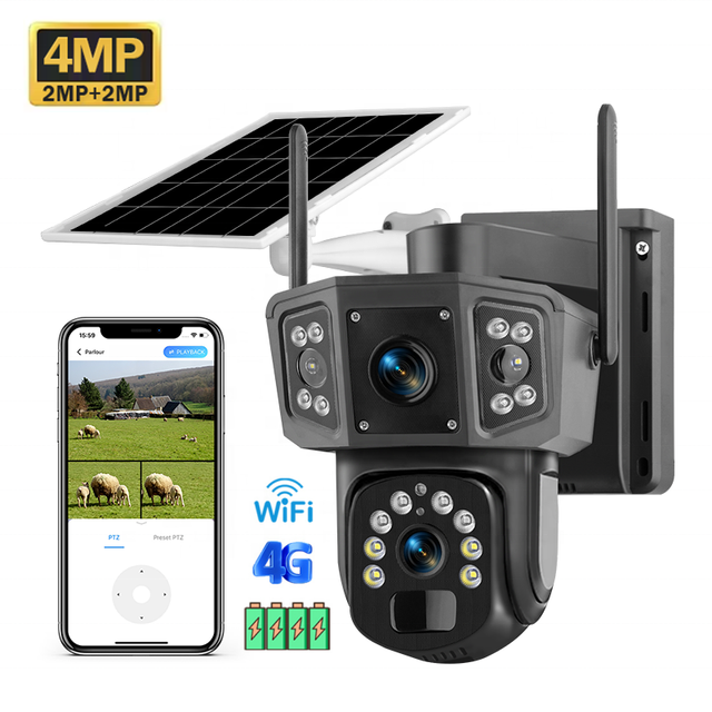 V380 Pro 4MP Wireless PTZ Solar CCTV Camera 8000mAh Rechargeable Battery Dual Lens WiFi Security Security Linkage Alarm