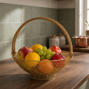Panier à fruits élégant en métal avec poignée arquée, bol décoratif en fil métallique pour comptoir de cuisine, table à manger et organisation de rangement à domicile - Product Image 2