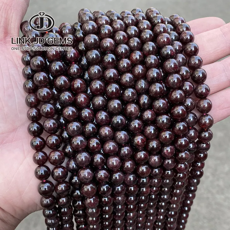 Piedras preciosas redondas Lisas para fabricación de joyas, cuentas sueltas de cristal, energía, 1A, Natural, 4-12mm, granate rojo