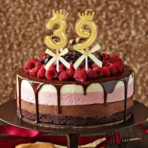 Новый Блестящий Золотой бант в форме короны цифровая 0-9 партия на заказ Экстра Высокий 20 Русалка сверкающие свечи для торта на день рождения