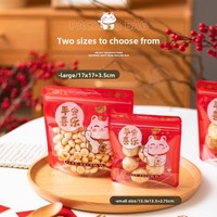 Sac cadeau en PET de qualité alimentaire auto-scellant avec fermeture éclair, motif Chat de la Richesse et Flocon de Neige, pour le Nouvel An, pour gelée, nougat, gâteau, bonbons, biscuits
