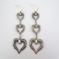 Boucles d'oreilles pendantes tendance unisexe en alliage de zinc plaqué argent antique avec pierre d'ivoire en forme de grande feuille et cœur