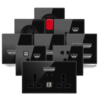 Interruptor de Luz de Pared de Doble Polo y 3 Vías con Reemplazo de Interruptor, Enchufe de Vidrio Templado Blanco/Negro/Dorado/Gris, 13A, USB, 2 Tomas, 250V, Reino Unido