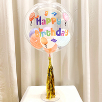 Décoration de fête d'anniversaire, ballon à bulles transparent en PVC avec bâton et pompon Joyeux Anniversaire