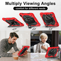 Étui robuste anti-chute WESOROL pour iPad A16 11e génération 2025 iPad 10e génération 10,9 2022 avec support rotatif à 360°, sangle de main et bandoulière, rouge et noir