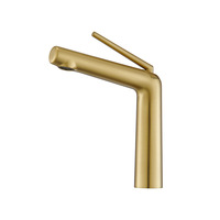 Robinet de salle de bain pour hôtel, à levier unique, design artistique, haut et angulaire, en cuivre massif finition or brossé, vente en gros
