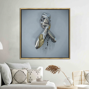 Modern Glass Wall Art Canvas Print, Elegant 3D Metallic Design,GOLD <b>FRAMED</b> CANVAS - Product Image 3