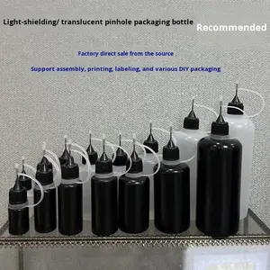 Botella de plástico cilíndrica negra opaca con tapa de aguja para pegamento, agua, jugo, pigmento, subenvase exprimible - Product Image 2