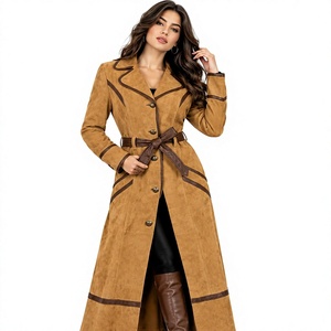 Maßgefertigter Damen Echtleder-Trenchcoat aus Wildleder, Vintage Western-Stil, Braun mit Gürtel, Polyester-Futter, OEM - Product Image 4