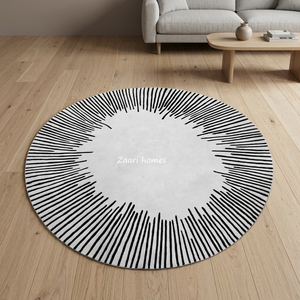 Alfombra Redonda Radiant Sunburst – Alfombra Moderna de Lana Hecha a Mano en Blanco y Negro - Product Image 2