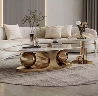 Ensemble table basse moderne dorée de luxe au design italien, mobilier de maison avec plateau en marbre, table centrale extensible pour le salon