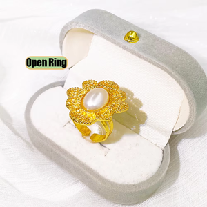 Elegante Juego de Joyería de 4 Piezas en Color Dorado, Juego de Collar, Pulsera, Pendientes y Anillo de Perlas de Imitación para Bodas y Fiestas - Product Image 4