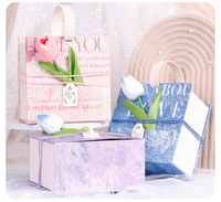 Handgefertigte Tulpen-Ölgemälde Geschenkbox Starre Schachteln mit Glanzlaminierung und Prägung für Valentinstag Geburtstagsgeschenke