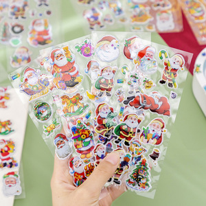 Pegatinas de dibujos animados en 3D de Papá Noel, tema navideño, plástico duradero, reutilizable para la educación y recompensas de los niños - Product Image 1