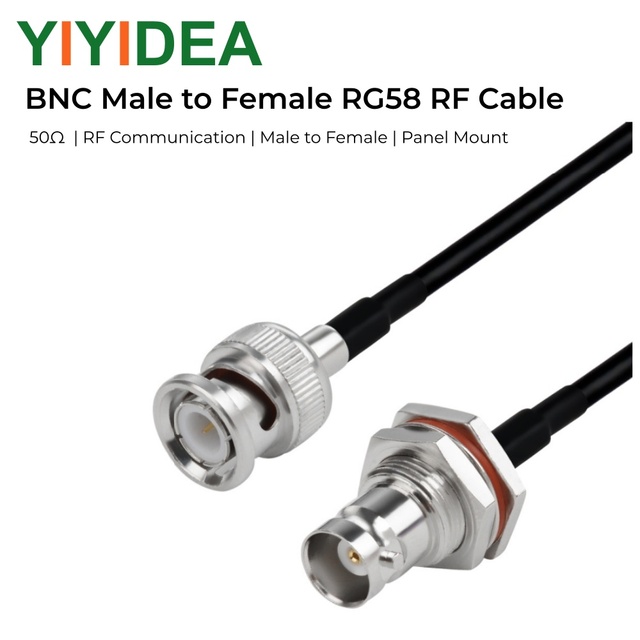 RG58 Double Shielded 50 Ohm BNC Male to Panel Mount Female RF Cable Assembly DC-6GHz for Test Equipment Communication Systems