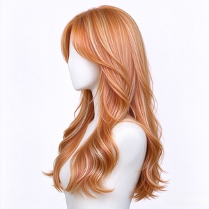 วิกผมมนุษย์แบบยาวเป็นชั้นๆ สีส้มขิง พร้อมหน้าม้าทรงกรอบหน้า - Product Image 5