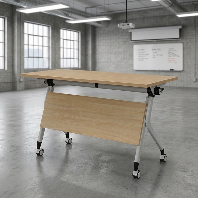 Office Foldable Training Table and Seat Furniture Portable Folding Room Adjustable with Wheels Meeting Laptop Desk Customization