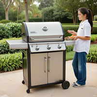 Cuisine BBQ d'extérieur haut de gamme, portable, 4 brûleurs, intégrée au comptoir, en acier inoxydable, avec chariot et allumage piézoélectrique