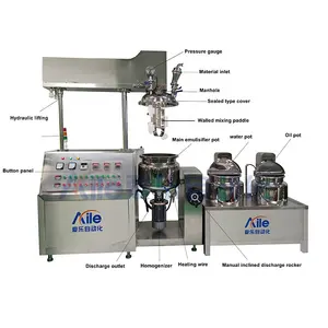 Aile Lab lifting type quick cleaning and discharging vacuum emulsifier homogenizer Mixer for lotion cream