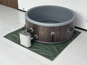 Bain à remous <span class=keywords><strong>gonflable</strong></span> rond en PVC DWF de qualité supérieure, texture bois, étanche, pour extérieur, jardin, spa à bulles portable pour la relaxation familiale - Product Image 3