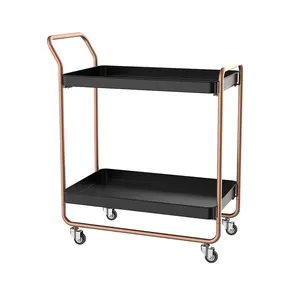 OEM/ODM 2 Layer Kitchen Storage Wine Bar Trolley No Screw 2 Tier Rolling Wine Rack Food Service Cart