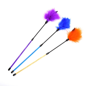 Bâtonnet interactif rétractable en <span class=keywords><strong>bois</strong></span> couleur ivoire pour animaux de compagnie, jouet amusant avec plumes de poulet pour jeu d'intérieur - Product Image 4