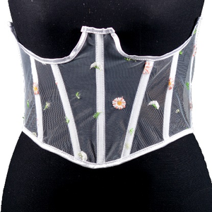 Cinturón de Encaje Romántico con Bordado de Margaritas y Lazos Laterales para una Silueta Femenina - Product Image 3