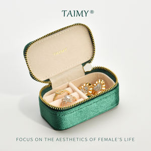 TAIMY Vente en gros Mini boîte de rangement de bijoux de voyage Logo personnalisé Organisateur de bijoux Emballage cadeau de bijoux Boîte de boucles d'oreilles bague en velours - Product Image 5