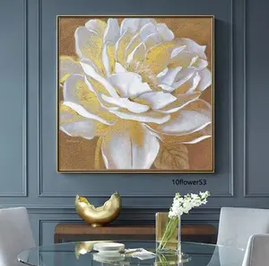 Handgemaakte Moderne Canvas Schilderij White Gold Flower Art Foto Abstract Olieverfschilderij Voor Wall Decor