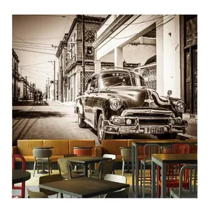 KOMNNI Custom Graffiti Wallpaper in bianco e nero Street Retro 3d murale Car Picture Wallpaper Hotel Background Wall murale