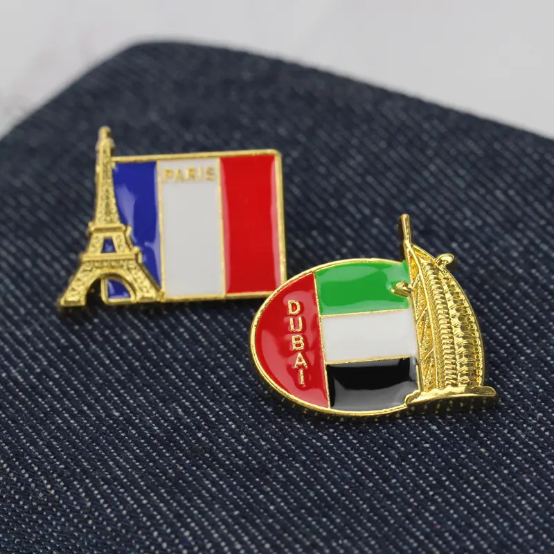 Wholesale Factory Magnetic Name Holder Square Enamel Badge Blank Round Pin Creative Travel Building Flags Badge