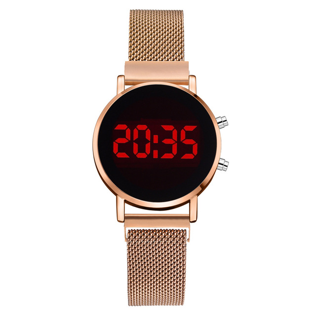Luxury Rose Gold Digital Red LED Dial Fashion Antique Alloy Glass Women's Watch with Quartz Movement