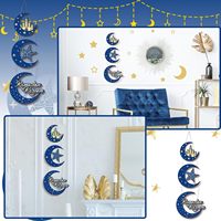Plaque murale islamique en bois style Art déco pour le Ramadan, avec ornement lune et étoile, signe mural musulman Mubarak