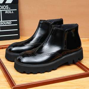 Botas Chelsea de Hombre de Cuero Genuino de Lujo, Charol de Piel de Vacuno, con Suela Gruesa, Punta Redonda Grande, Grabadas, Ligeras y Brillantes - Product Image 5