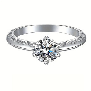 Anello in Oro Bianco con Diamanti T0424, Anello di Fidanzamento da Donna con Diamante Naturale Taglio Brillante Rotondo Colore G e Pietre Laterali - Product Image 5