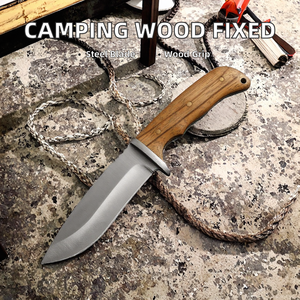 Couteau utilitaire Bowie à lame fixe en acier inoxydable avec manche en bois pour le camping, OEM - Product Image 2