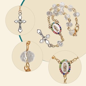 Braccialetto Rosario in Cristallo Rosa con Medaglia della Vergine Maria e Crocifisso, Gioielli Religiosi - Product Image 4