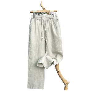 Pantalons décontractés pour hommes <span class=keywords><strong>en</strong></span> <span class=keywords><strong>lin</strong></span> OEM été mince, ample, droit, drapé, jambe large, taille moyenne, devant plat, vente <span class=keywords><strong>en</strong></span> gros - Product Image 1
