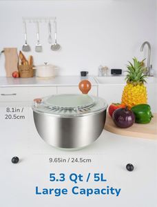 Essoreuse à salade multifonctionnelle en acier inoxydable, 5 lames, écologique, compatible lave-vaisselle, séchage rapide des fruits et légumes - Product Image 3