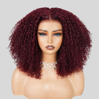 Bourgogne 99J court Bob perruques vague profonde 13x4 7x5 perruques cheveux humains avant de lacet Pixie bouclés sans colle dentelle fermeture frontale perruques