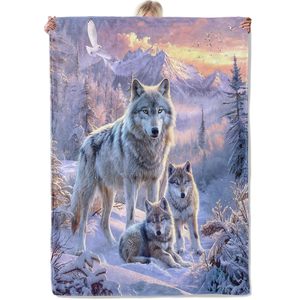Snowy Forest Valley Wolf Pack Flannel Blanket Throw Blanket Nap Blanket Cozy Warm Super Soft for Travel <b>Camping</b> Custom Print - Product Image 6