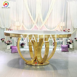 Mesa de comedor redonda de acero inoxidable, base redonda, mesas para bodas y eventos - Product Image 1