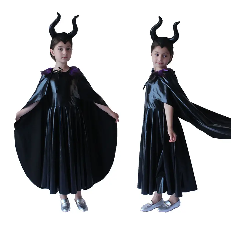 Maleficent Halloween Evil Queen Kostüm Kinder Mädchen Hexe 2 Kleid mit Hörnern Fee Kinder Kleidung 3-14T für Mädchen Kinder Party