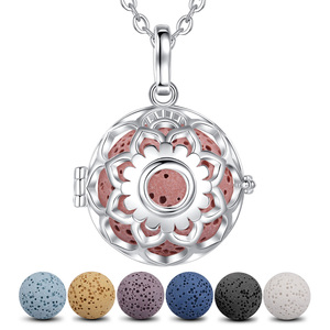 Jaula de perlas de regalo, colgante de plata 925, medallón de aromaterapia, collar de roca de Lava - Product Image 2